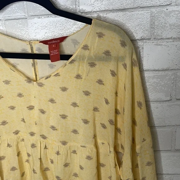 Sundance Yellow Babydoll Long Sleeve Peasant Blouse - Picture 5 of 9